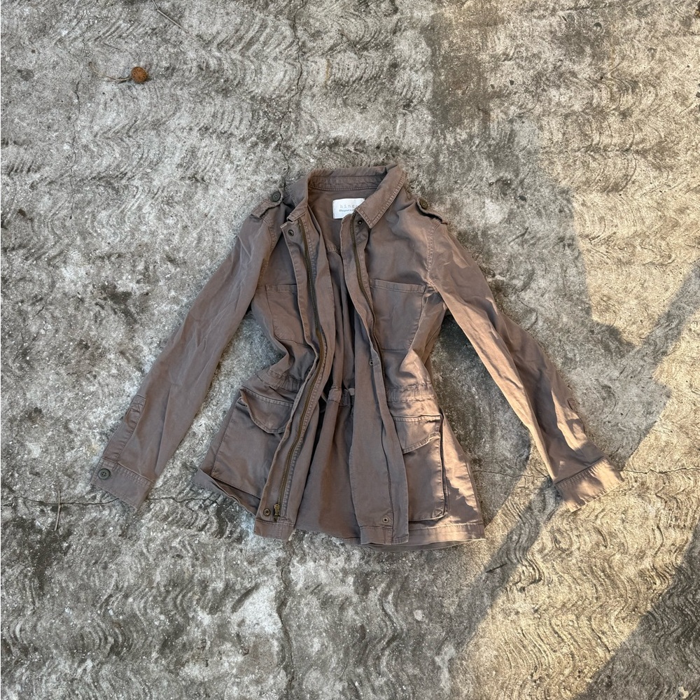 Hinge Tan Blazer with Belted Waist and Shirt Collar